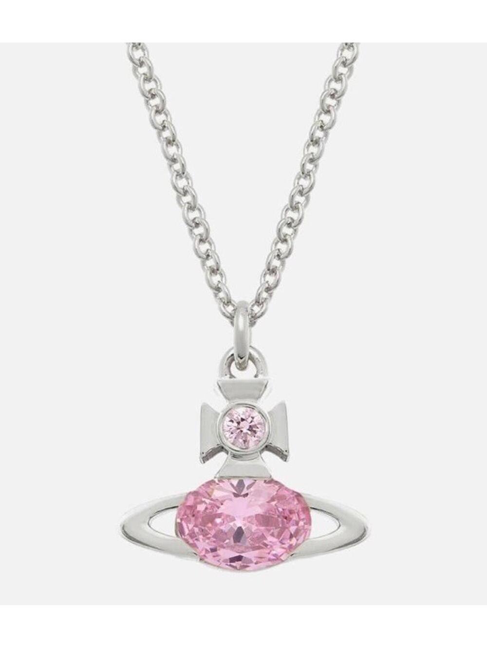Vivienne Westwood Necklace REINA Orb Pink Silver IN BOX Allie Tone Drawstring B